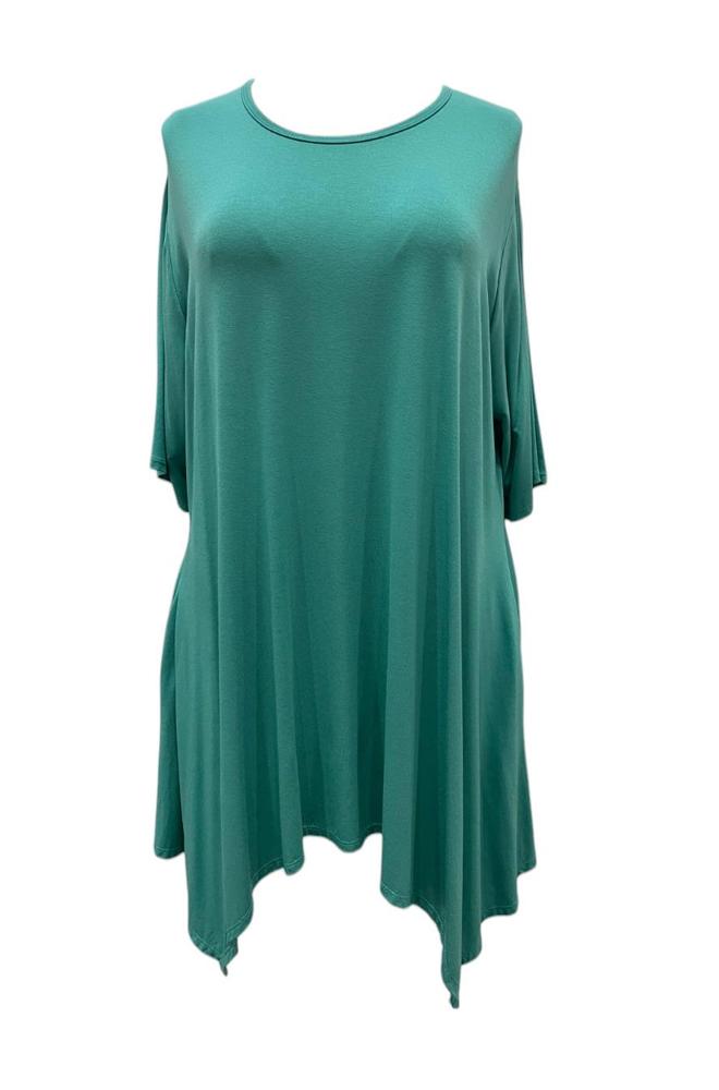 elegante zeegroene asymmetrisch shirt met vleermuismouwen - LaBass