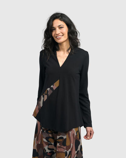 asymmetrische shirt met grafische inzet at628 - Alembika