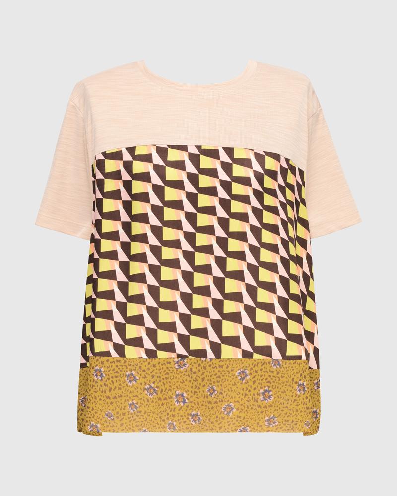 dames grafische print top met korte mouwen en contrasterende zoom - Alembika