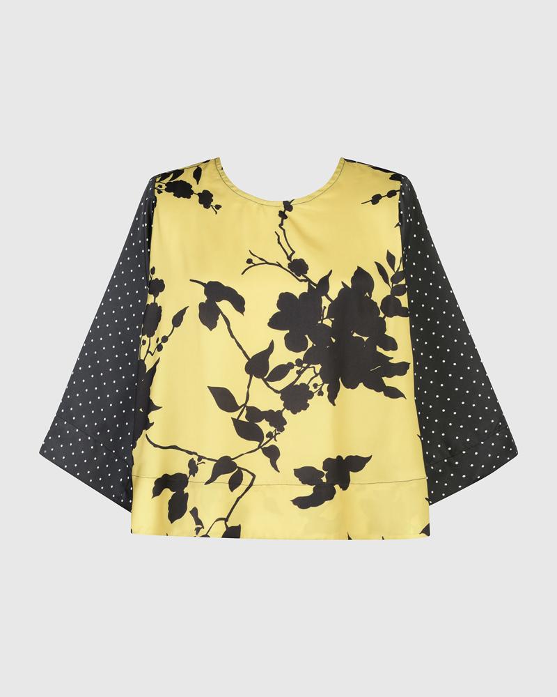 geel-zwarte bloemenprint shirt st611m - Alembika