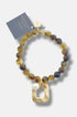 handgemaakte edelsteen armband met goudkleurige vierkante hanger 12590 - Rosanna de la Riva