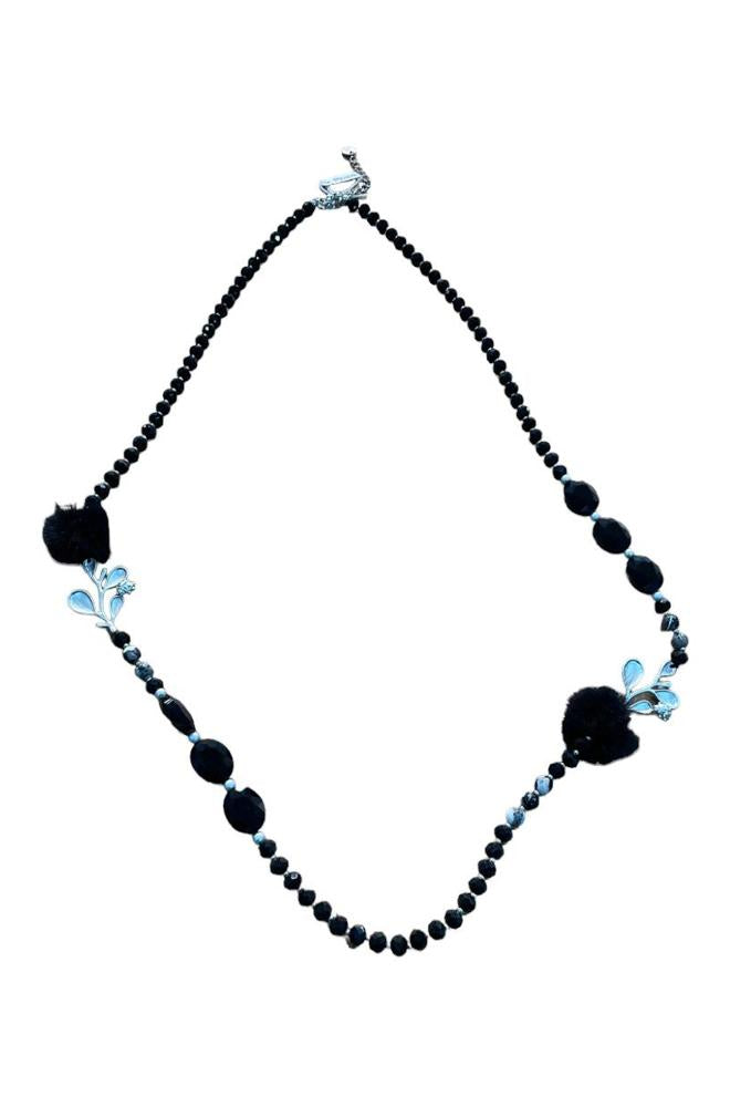 elegante zwarte kralenketting met sierlijke hangers hk127 - Mona