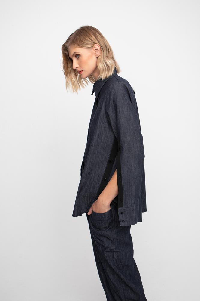 stijlvolle denim overhemdblouse met halflange mouwen  755254 - Ozai N Kü