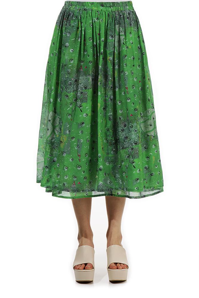 groene geprinte midirok met elastische taille - Grizas