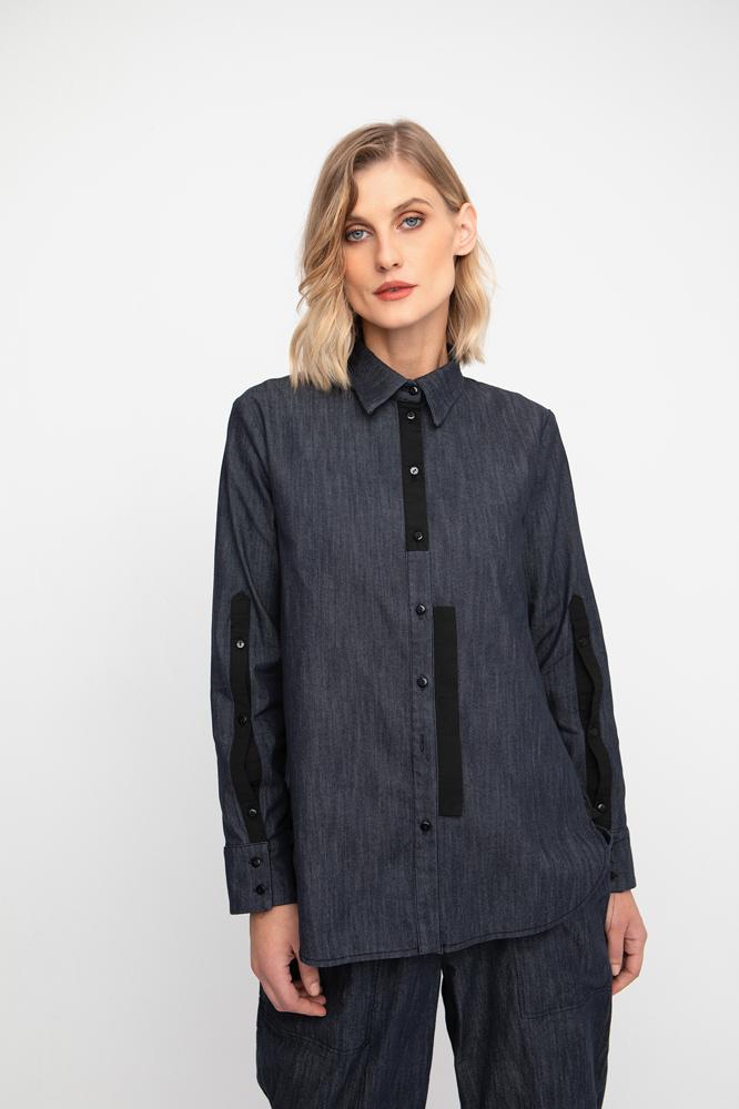 stijlvolle denim overhemdblouse met halflange mouwen  755254 - Ozai N Kü