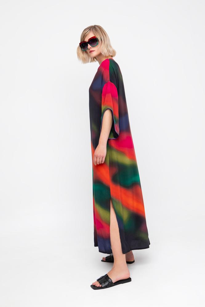 kleurrijke maxi jurk met abstract motief - 840618 - Ozai N Kü