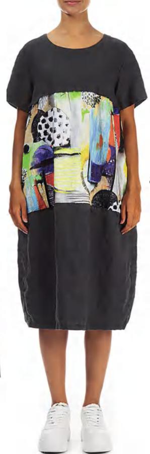 linnen jurk met abstracte print 91816-l532-17-p3371 - Grizas