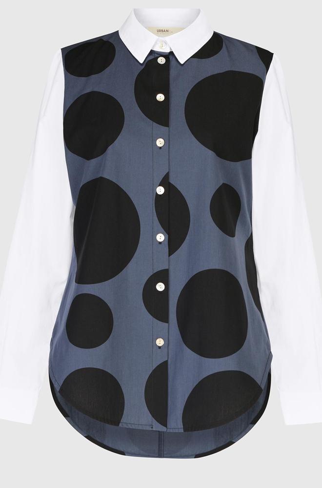 damesblouse met contrasterende polkadots en witte mouwen - ut153n - Urban by Alembika