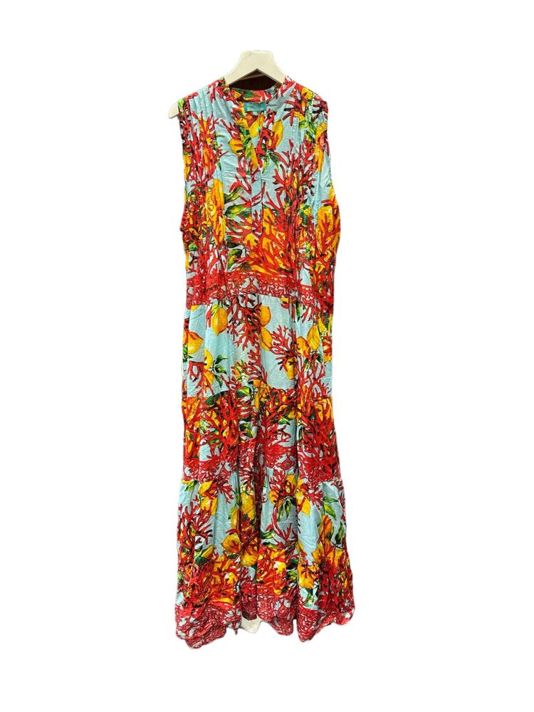 tropische bloemenprint midi zomerjurk cc431 - Antica Sartoria