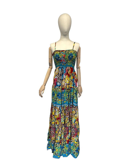 elegante maxi-jurk met kleurrijke print en hoge split cv627 - Antica Sartoria