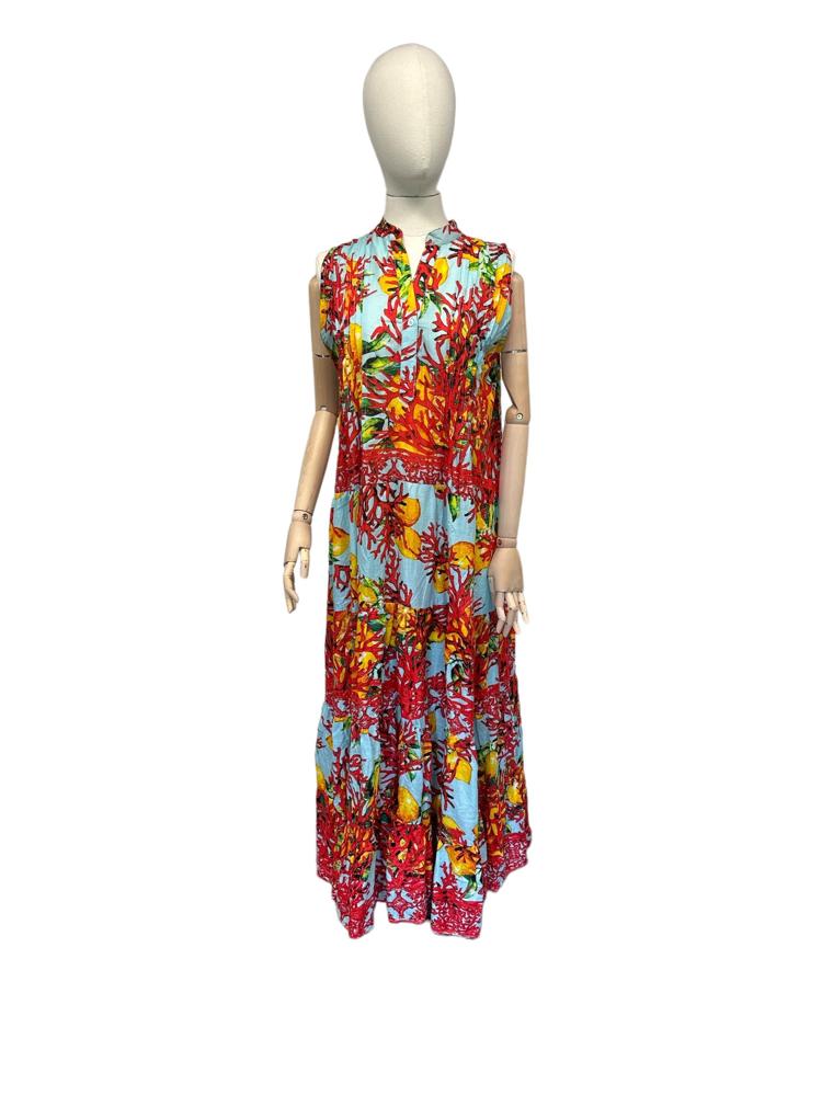 tropische bloemenprint midi zomerjurk cc431 - Antica Sartoria