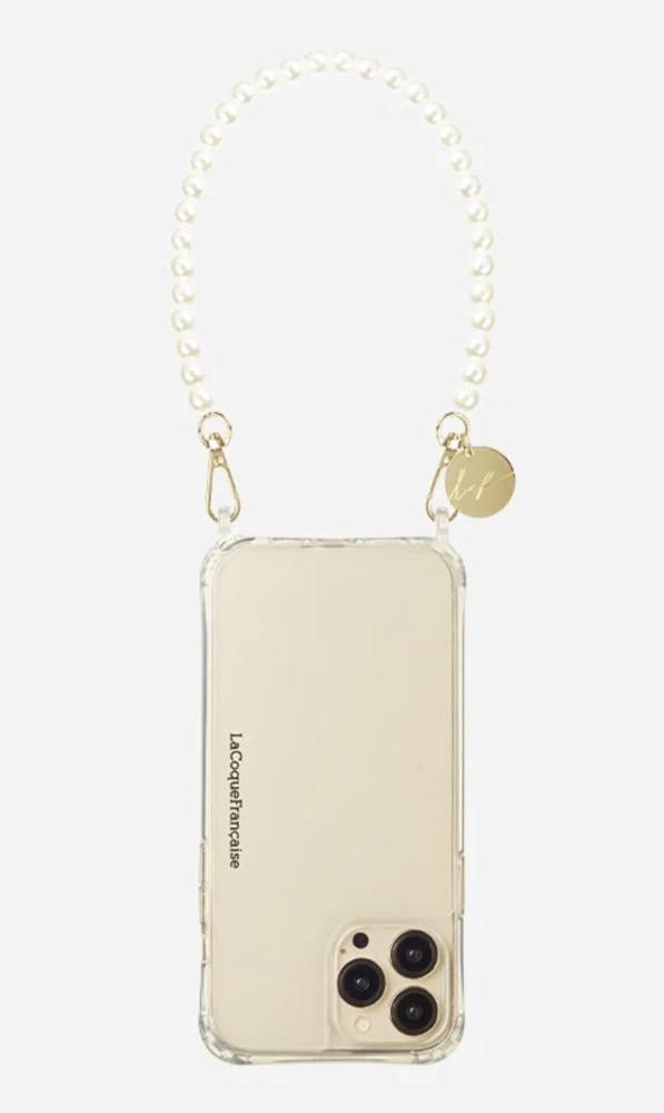 witte parel telefoonketting met gouden sluiting le314889 - La Coque Française