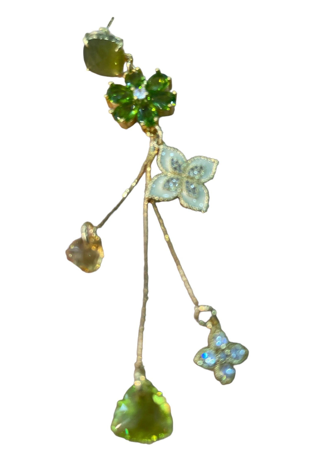 oorbellen met groene kristallen bloem en gouden accenten boml62 - Sophie Goetsch