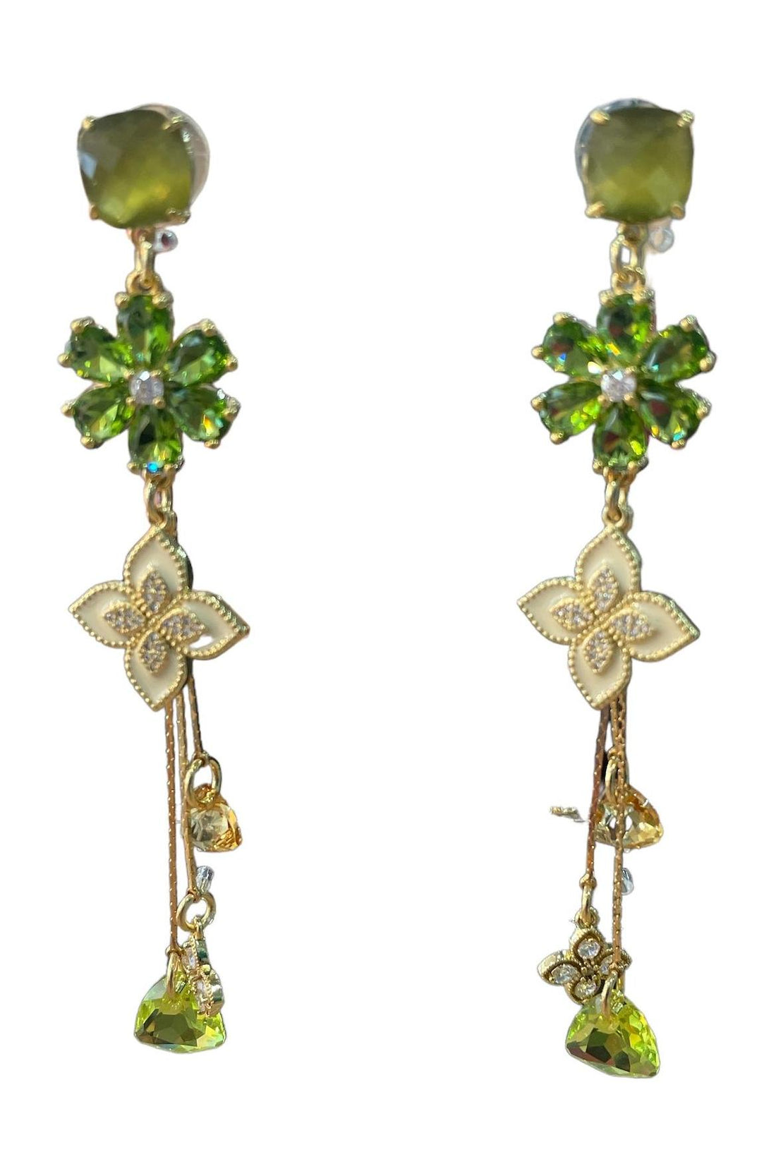 oorbellen met groene kristallen bloem en gouden accenten boml62 - Sophie Goetsch