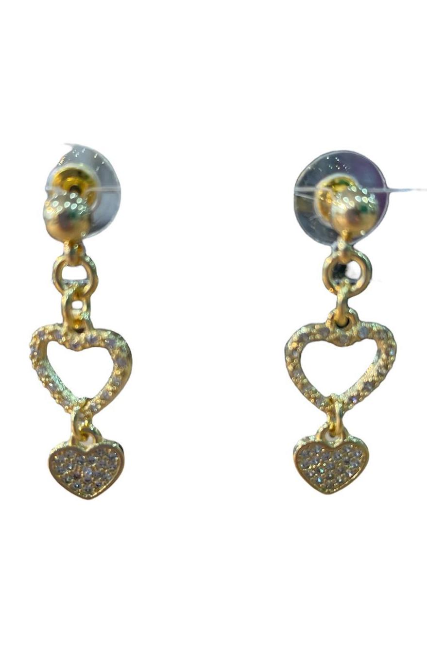 elegante gouden hartvormige hangende oorbellen met glitter accenten bosb106 - Sophie Goetsch
