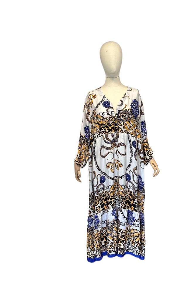 bohemien maxi-jurk met luipaard- en kettingprint cc183 - Antica Sartoria