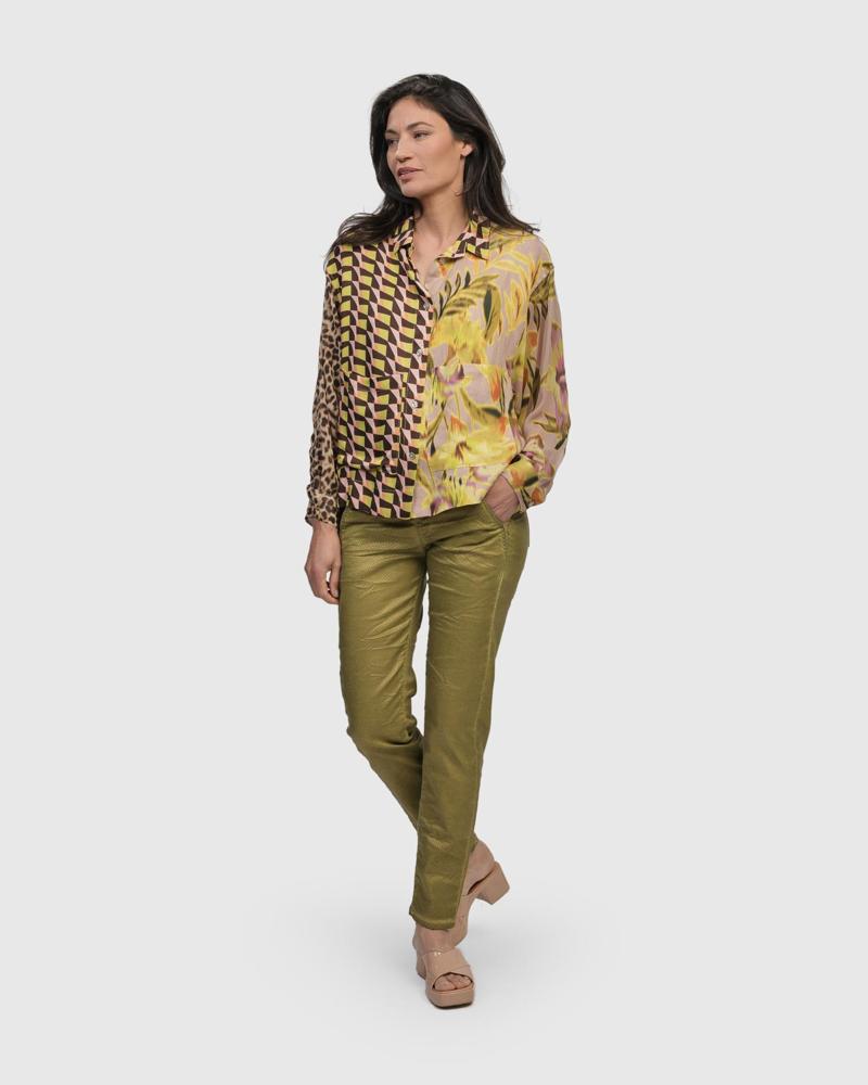 multicolor grafische en bloemenprint blouse st602m - Alembika