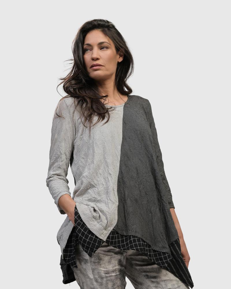 asymmetrische shirt met contrasterende patronen st627m - Alembika