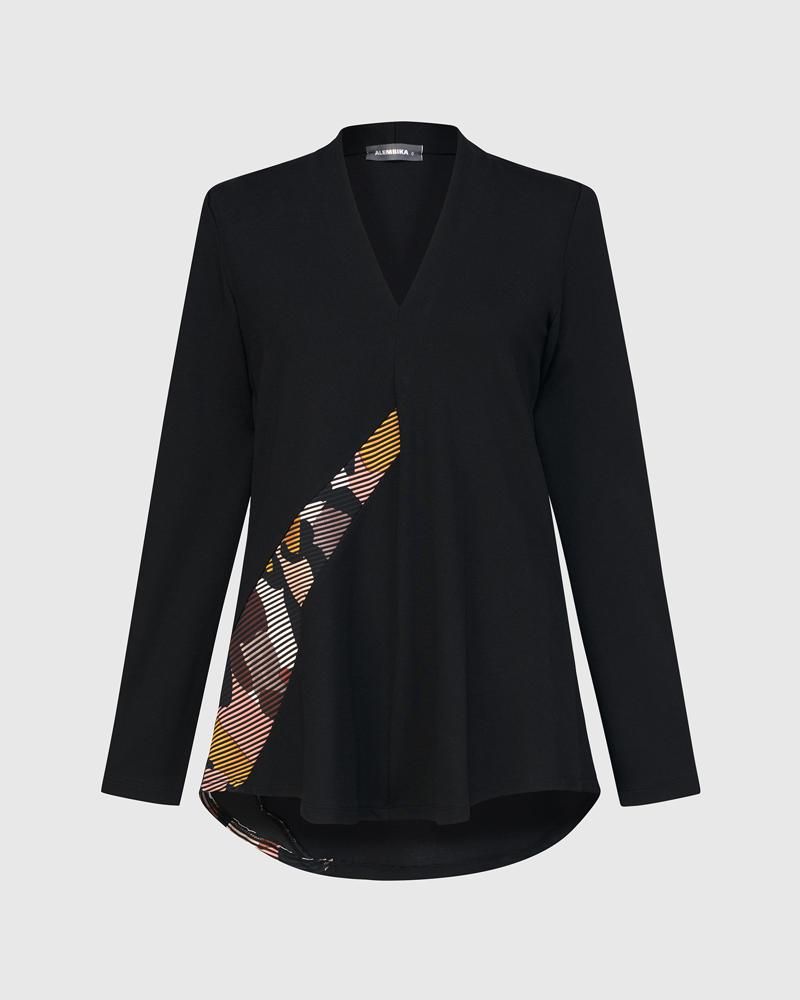 asymmetrische shirt met grafische inzet at628 - Alembika