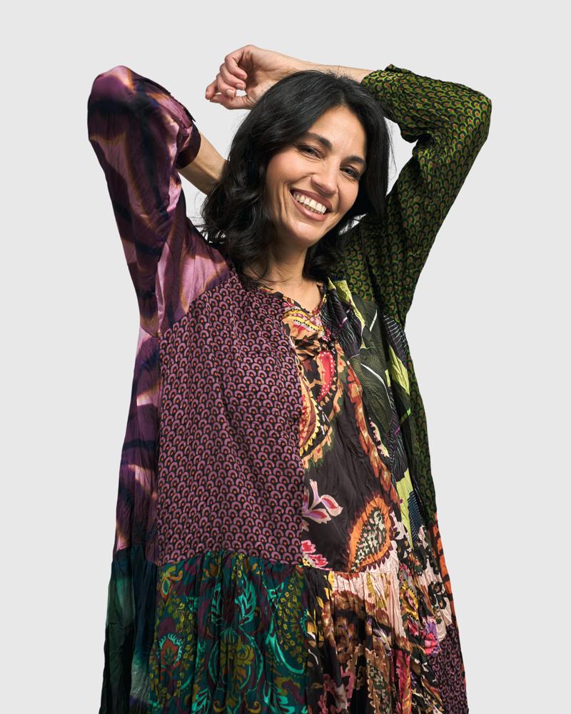 bohemien maxi-jurk met gemixte patronen ad500 - Alembika